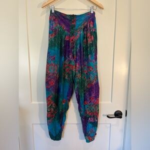 Vtg 90s Tropical Tantrum Size S-M Harem Batik Button up Multi Color Pants Dye